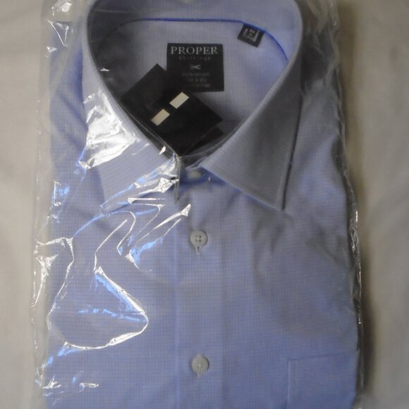 Men's Proper Shirtings Button Down Pocket Blue Check Dress Shirt 18 34/35 - Picture 1 of 4